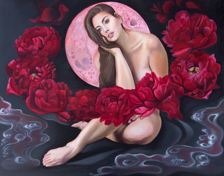 Red Moon Painting By Silvie Novotna Saatchi Art