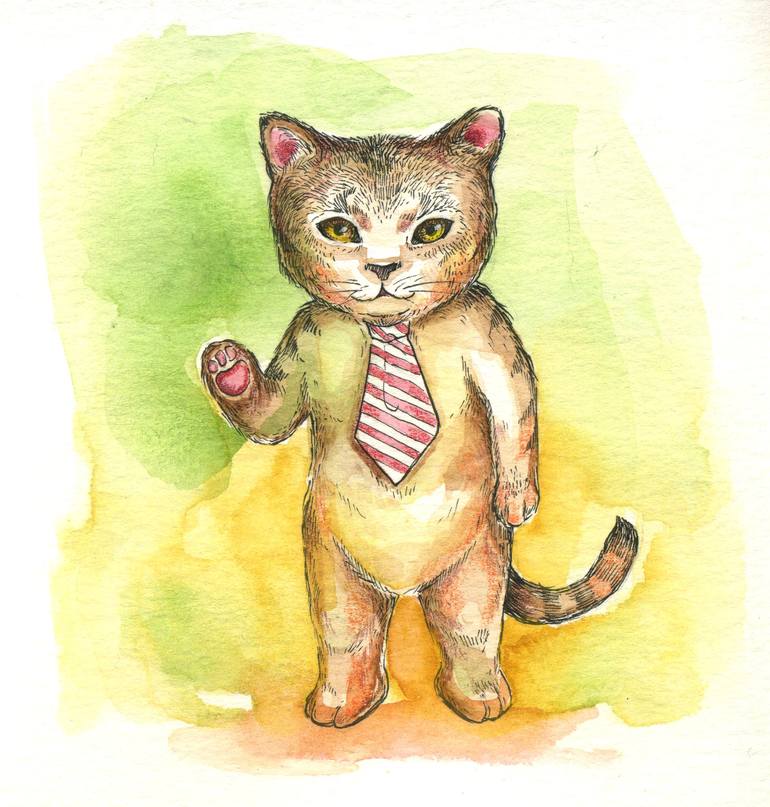 Cat Wearing Tie Painting By Leyinska Gutierrez Saatchi Art