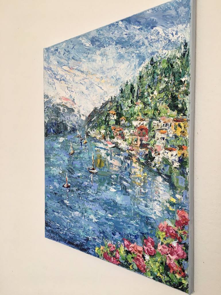 Lake Como Impasto Oil Painting On Canvas Italy Landscape Painting By