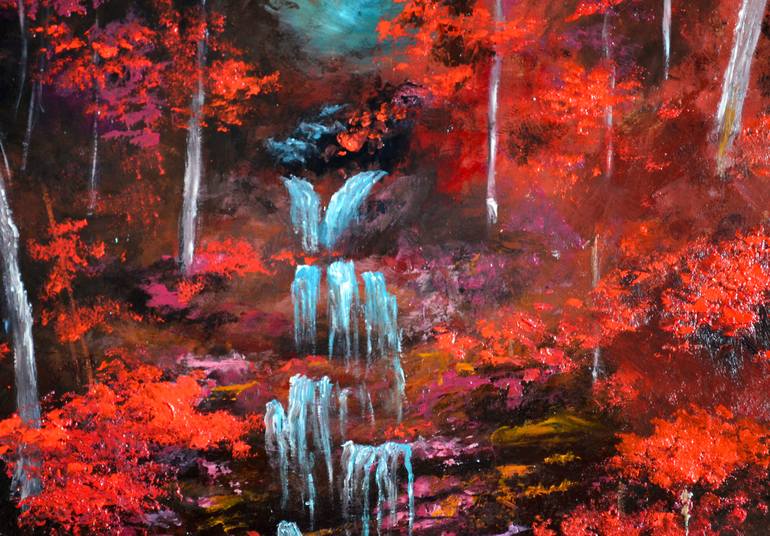 Forest Waterfall Original Oil Painting Painting By Julia Makors