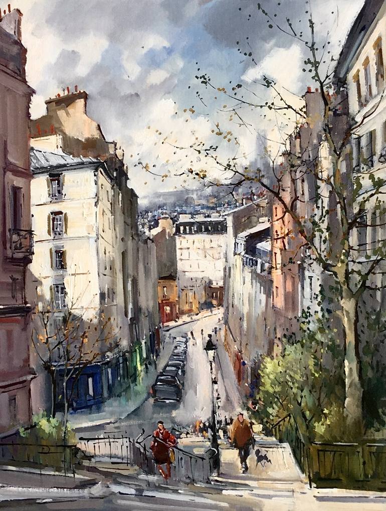 Paris Les Escaliers De Montmartre Painting By Robert Ricart Saatchi Art