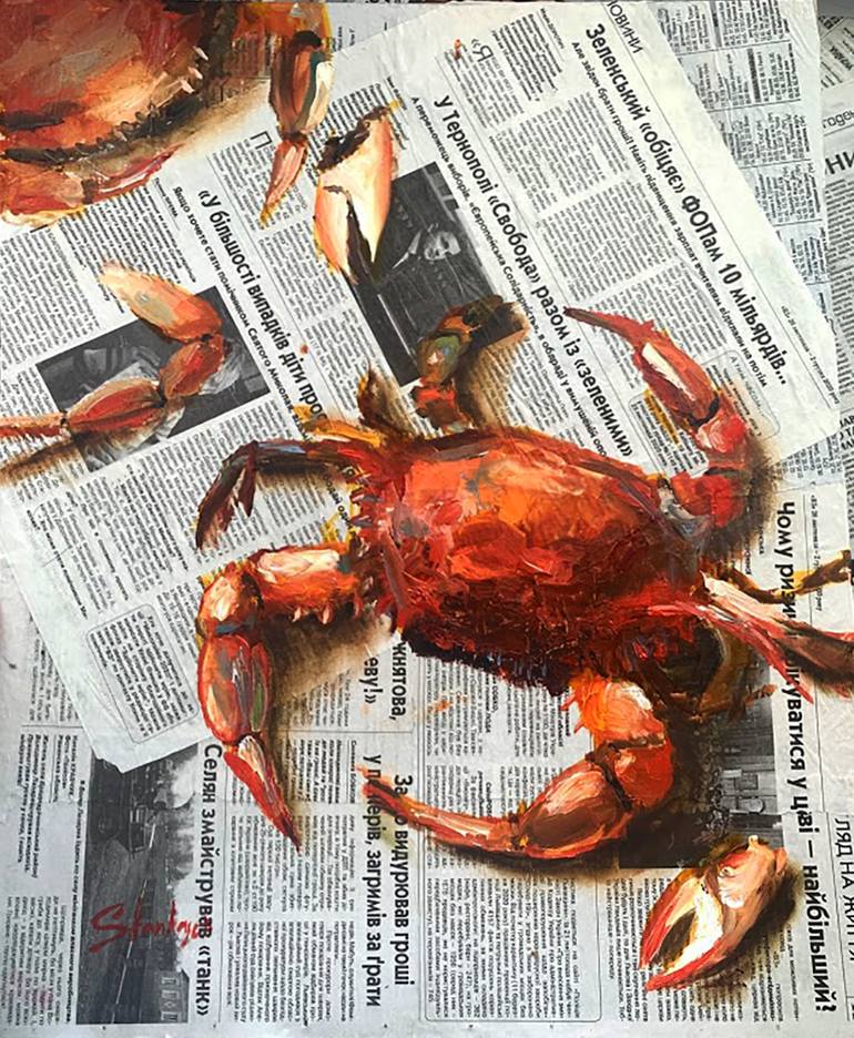 Crabs On Newspaper Painting By Juli Stankevych Saatchi Art