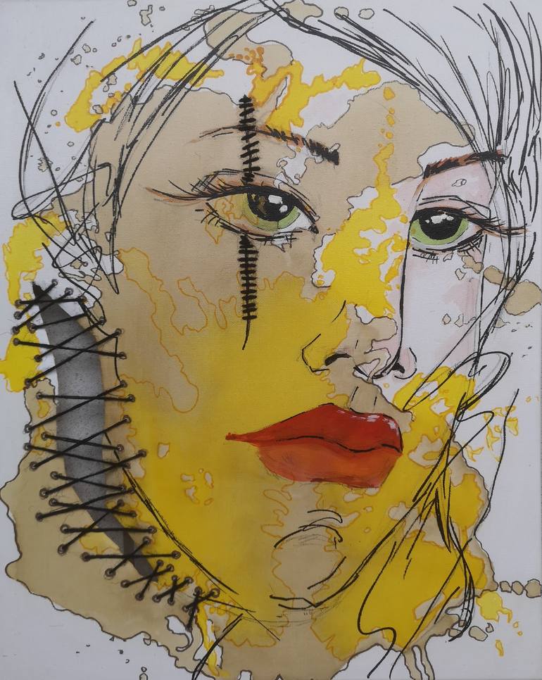 Crack Woman Face Lips Eyes Gift Painting By Natalya Cernov