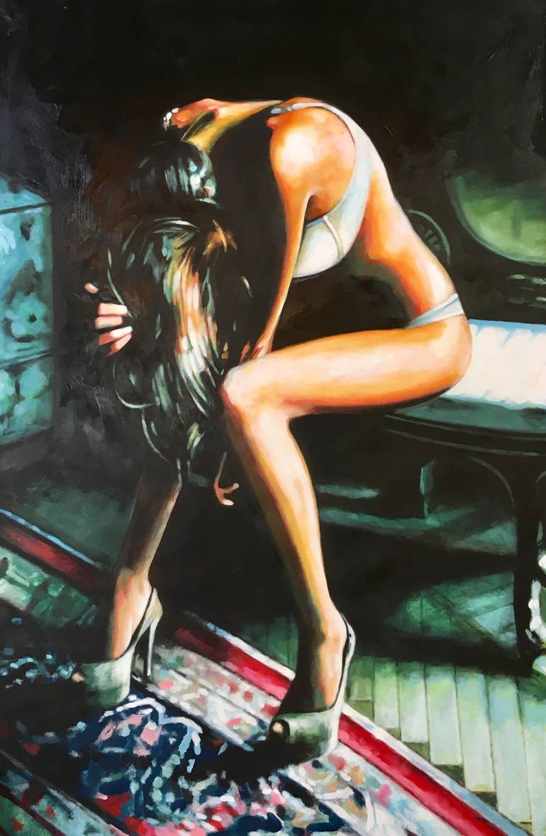 Long Hair Dark Green Painting By Thomas Saliot Saatchi Art