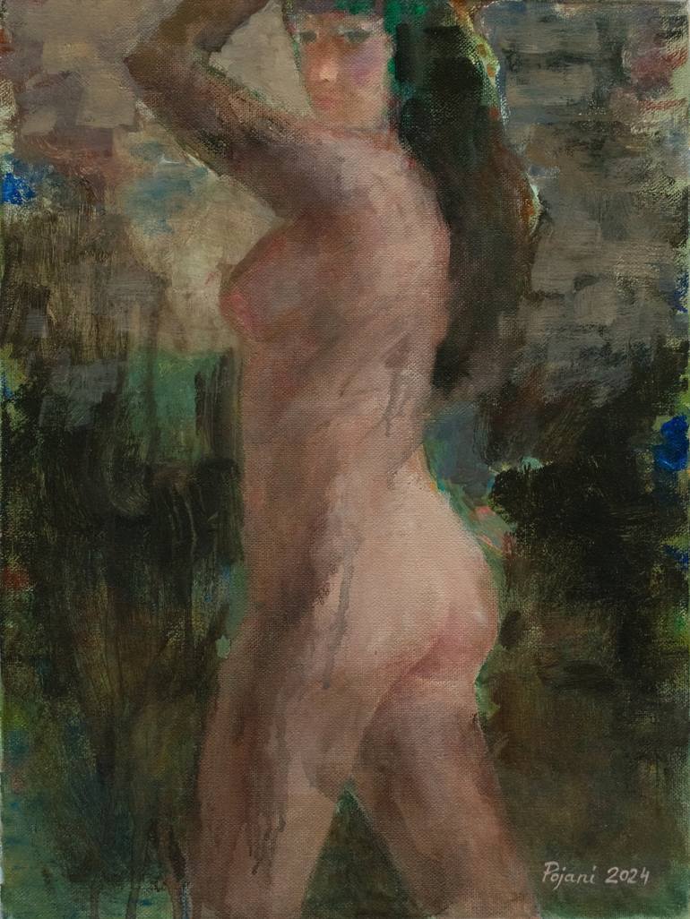 Standing Nude With Raised Arm Profile View Painting By Ilir Pojani