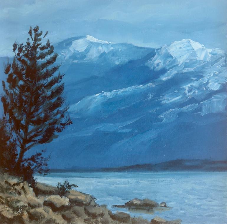 Original Oil Painting Landscape Blue Mountains Painting By Mandar