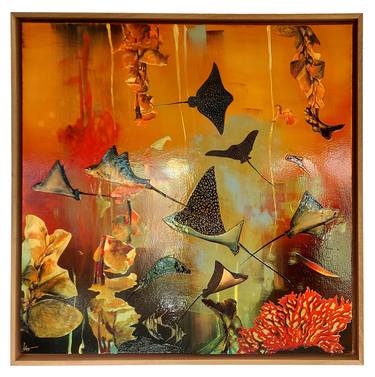 Saatchi Art Artist Lily Greenwood; Painting, “Spotted Eagle Rays on Ochre/Umber/Blue Grey” #art