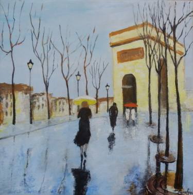 Saatchi Art Artist Maria Karalyos; Painting, “Rain on  Champs-Elysées” #art
