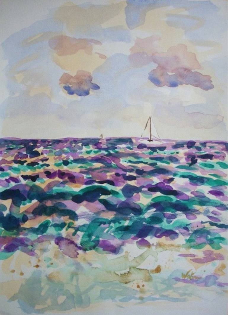 Mer et voiliers à Formentera Painting by Francoise Watin Saatchi Art