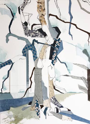 Saatchi Art Artist Jill Lear; Collage, “30° 16’ 16.8” N  97° 45’ 20” W Austin Treaty Oak XII (Blue)” #art