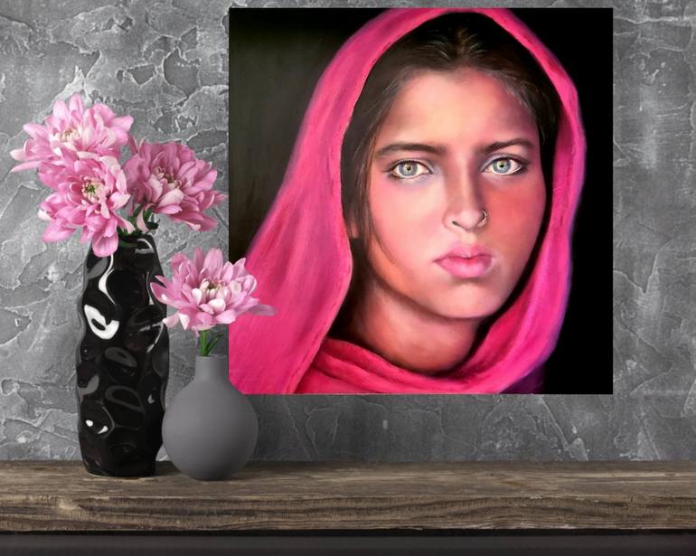 Girl With Magenta Scarf Painting By Nersel Muehlen Saatchi Art