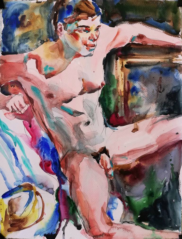 Male Nude With Hat Painting By Jelena Djokic Saatchi Art