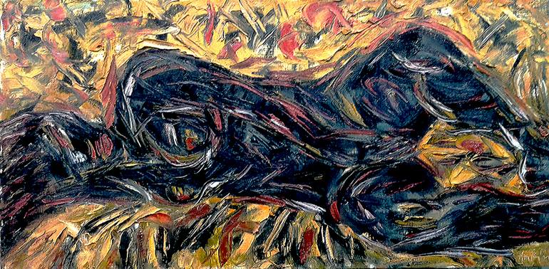 Black Nude Lying Expressionism Oil On Canvas Painting By Ankin Vladimir