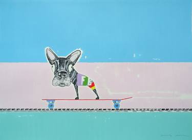 Saatchi Art Artist Andy Shaw; Painting, “French Bulldog Cruising By The Pool” #art