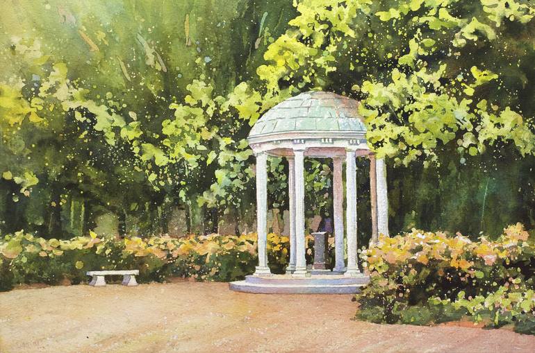 Watercolor Painting Of Old Well On University Of North Carolina Unc