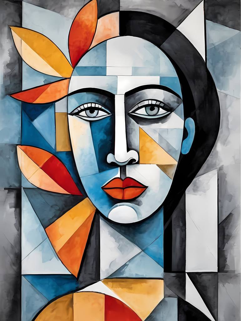 Pablo Picasso Style Woman Cubism Portrait No 1 Printmaking By Dmitry O