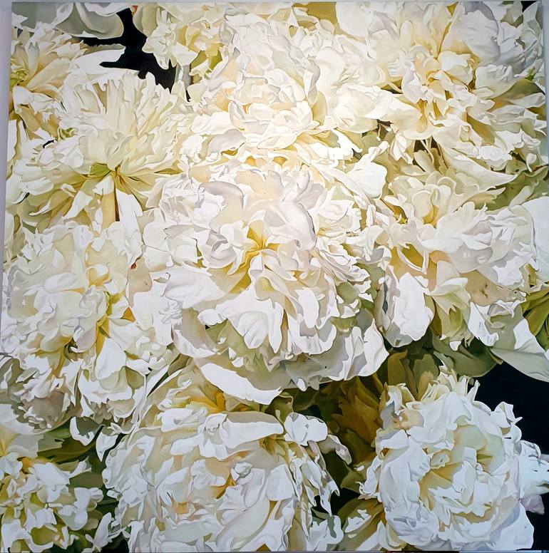 White Peonias Painting by Roberta Sada | Saatchi Art