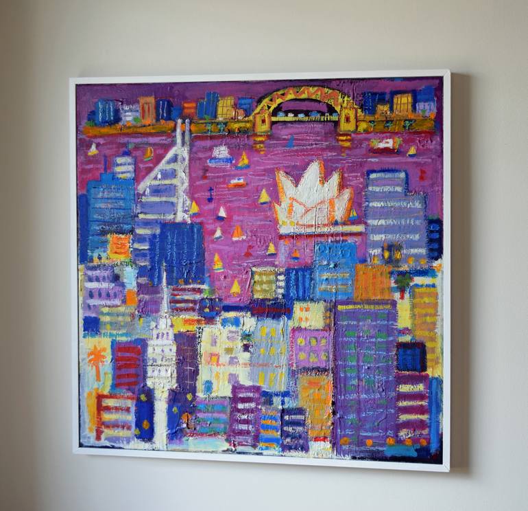 Original Abstract Expressionism Cities Painting by Razzi  M