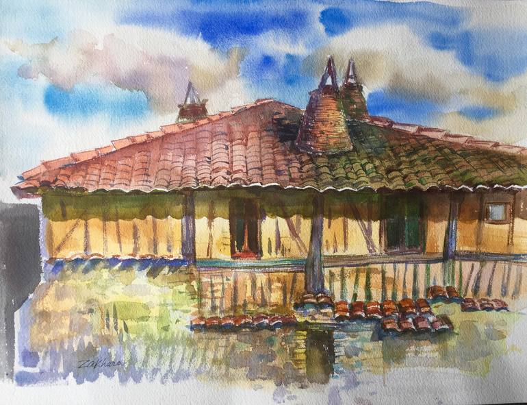 Original Architecture Painting by Nika Zakharov | Documentary Art on Paper | Calatanazor Roof