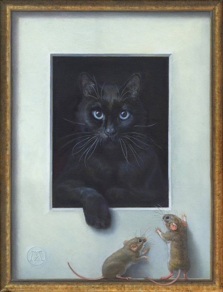 Original Fine Art Cats Painting by Yuriy Matrosov
