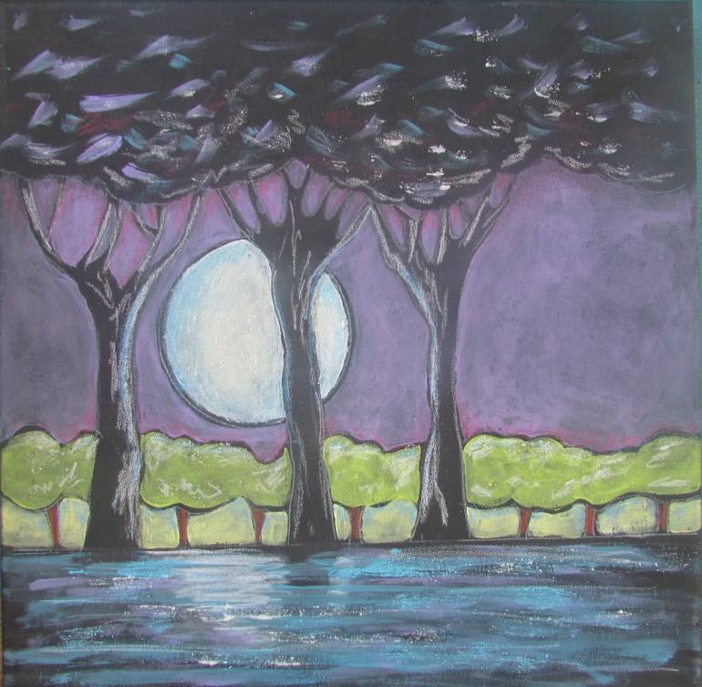 Blue Moon With Purple Sky Painting By Randy Young Saatchi Art