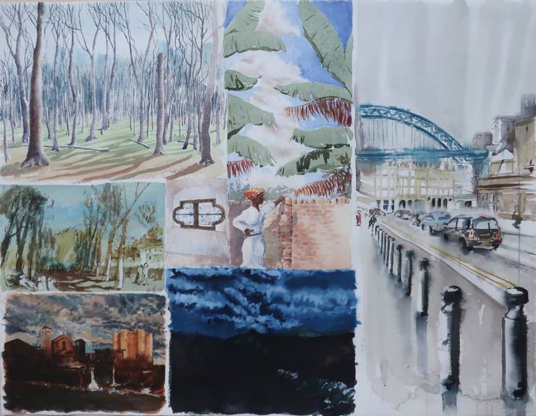 Original Architecture Painting by Felix Felbermayer | Other Art on Paper | No. 1 of the Quasi-collaged Watercolors