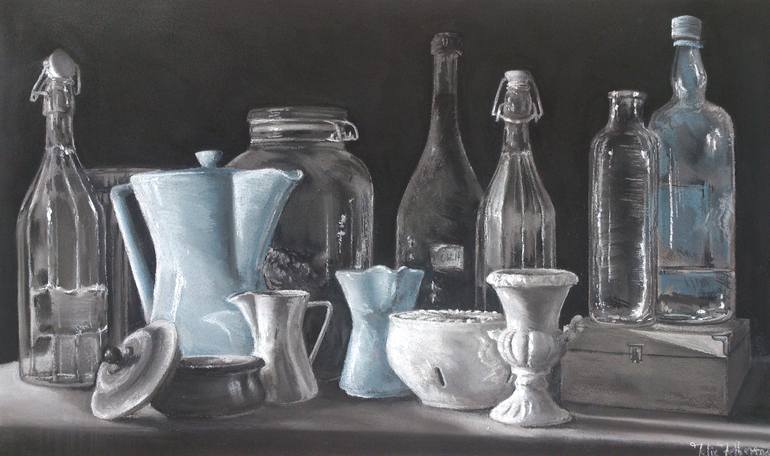 still life black and white drawing