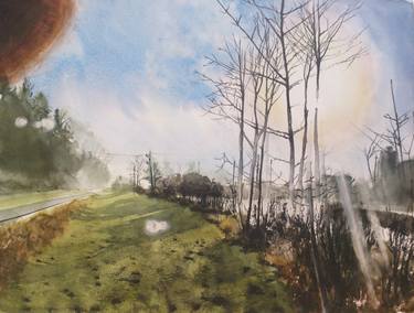 pasture next to the highway (study of photorealistic watercolour) thumb