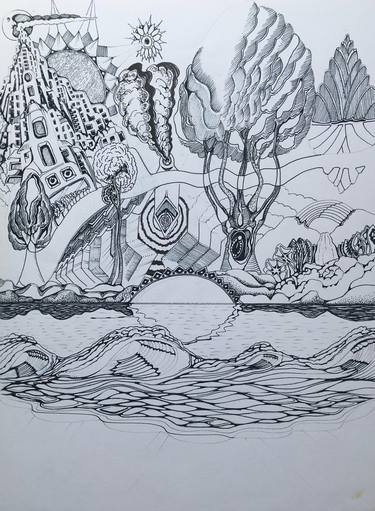 Original Surrealism Landscape Drawings by Sandro Brito