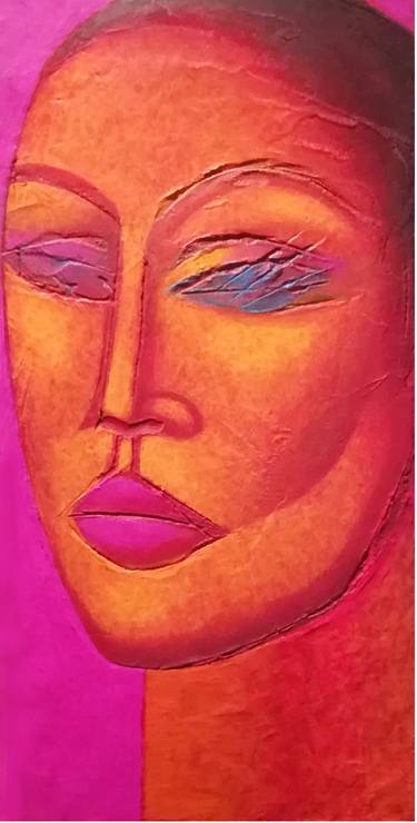 woman's face on pink thumb