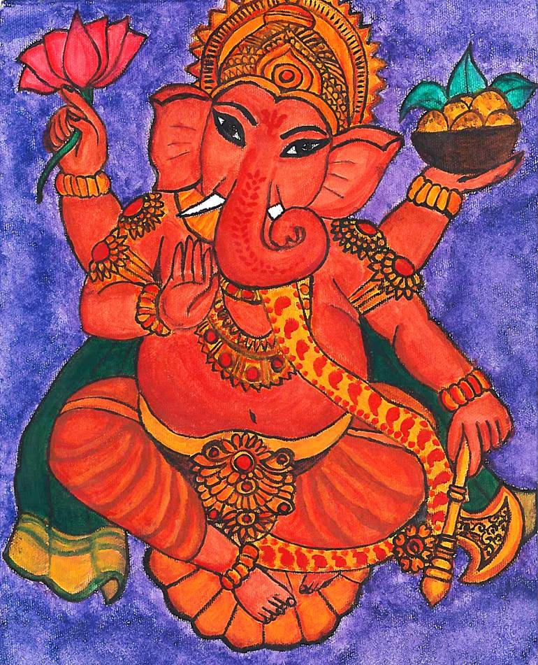 Hail Lord Ganesha Painting by Shilpa Rajeev | Saatchi Art