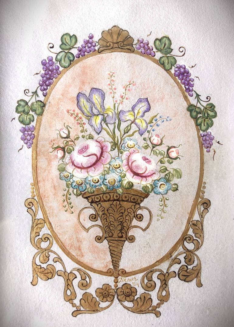 Original Rococo Floral Drawing by Rococo Art