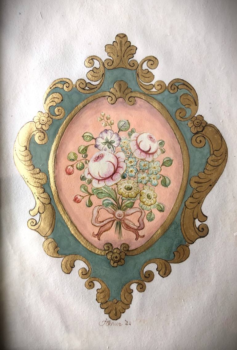 Original Rococo Floral Drawing by Rococo Art