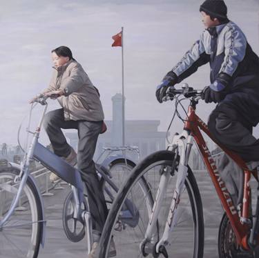 Original Expressionism Bicycle Painting by Peng Ye Zhang