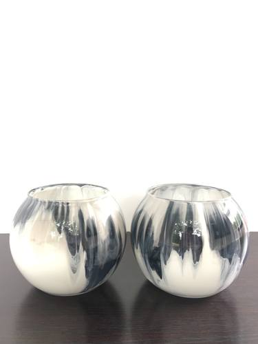 Black and White Bowls // Hand Painted Glass // Set of 2 thumb