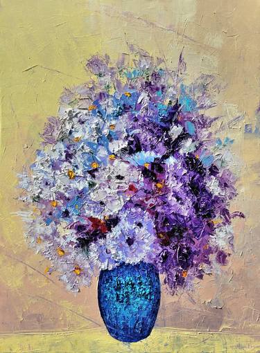 Bouquet in a blue vase 60x80cm thumb