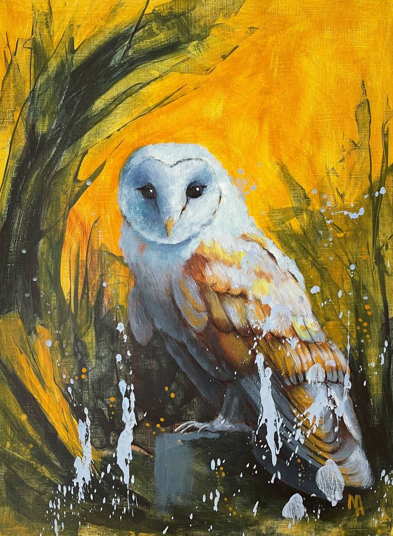 Boho Owl on Large Canvas Painting by Cathy Jacobs
