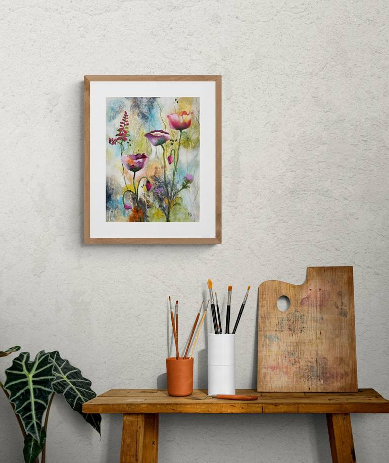 Original Abstract Floral Painting by Natalie Aleksejeva