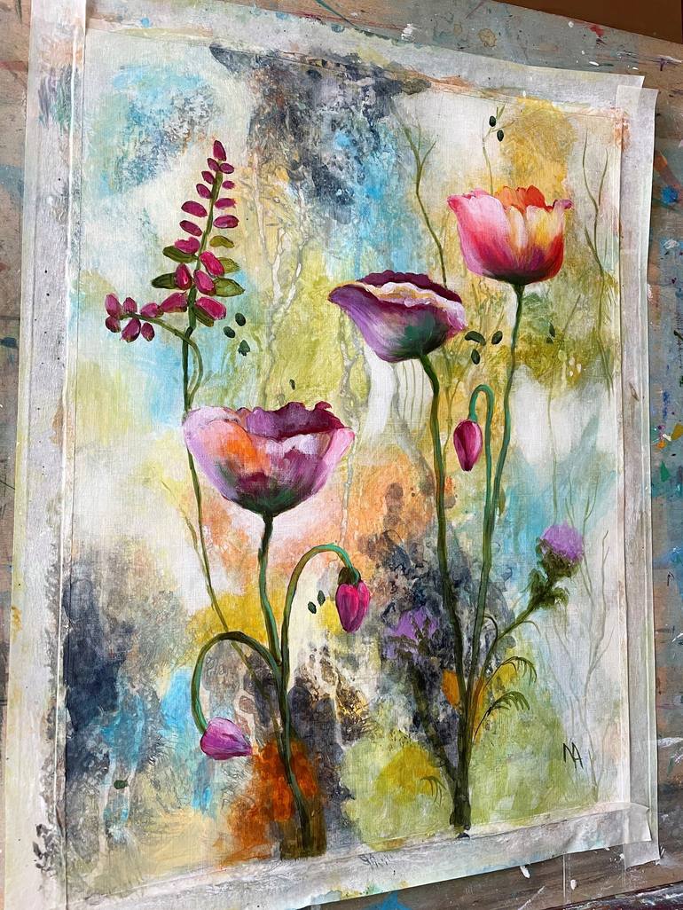 Original Abstract Floral Painting by Natalie Aleksejeva