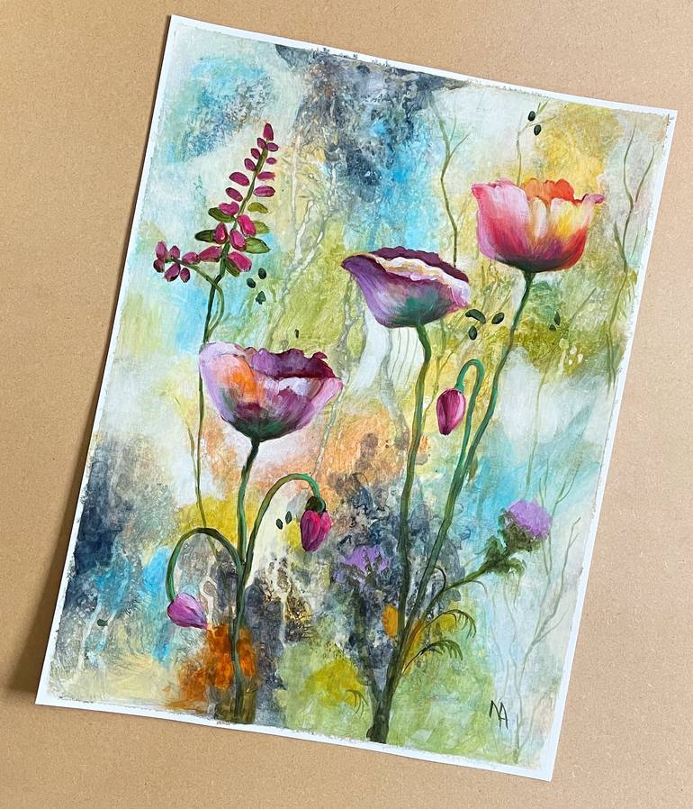 Original Abstract Floral Painting by Natalie Aleksejeva