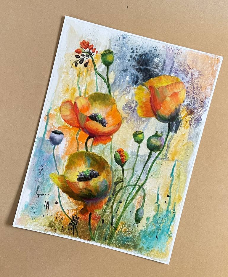 Original Abstract Floral Painting by Natalie Aleksejeva