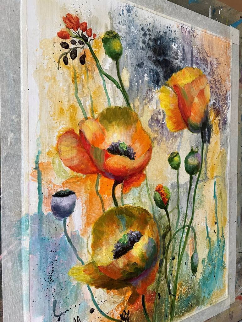 Original Abstract Floral Painting by Natalie Aleksejeva