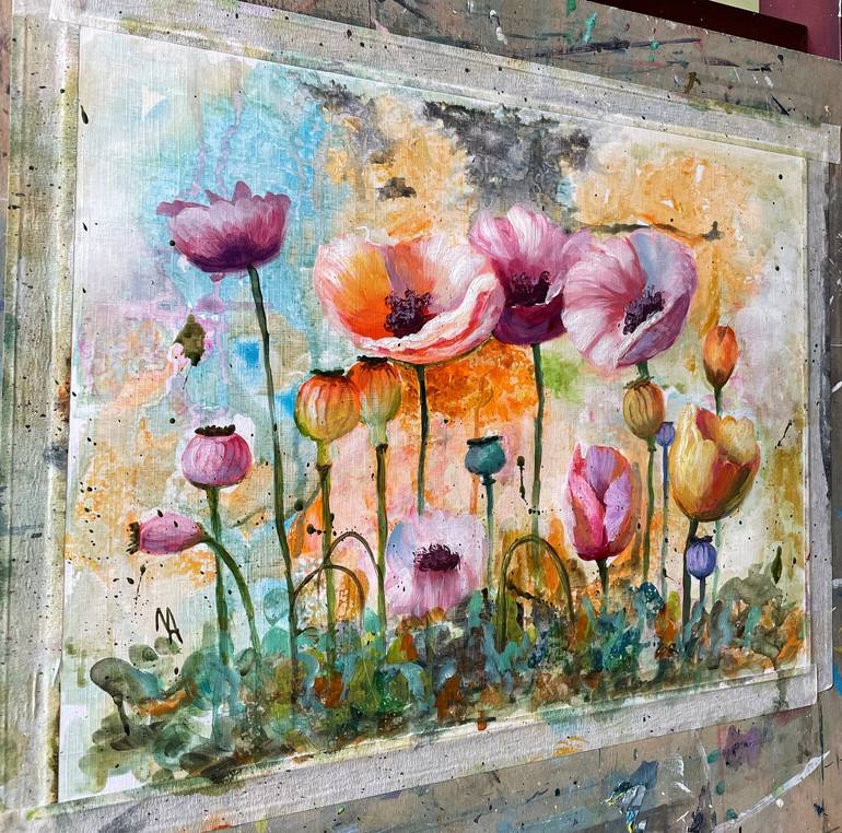 Original Abstract Floral Painting by Natalie Aleksejeva