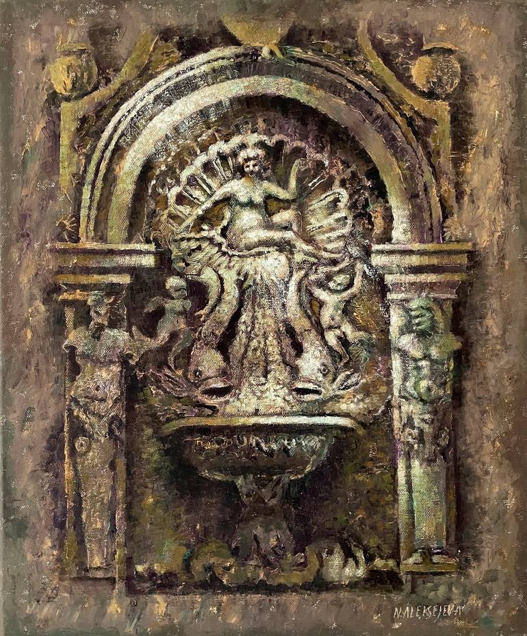 Original Architecture Painting by Natalie Aleksejeva | Impressionism Art on Canvas | ''Fairy Fountain''