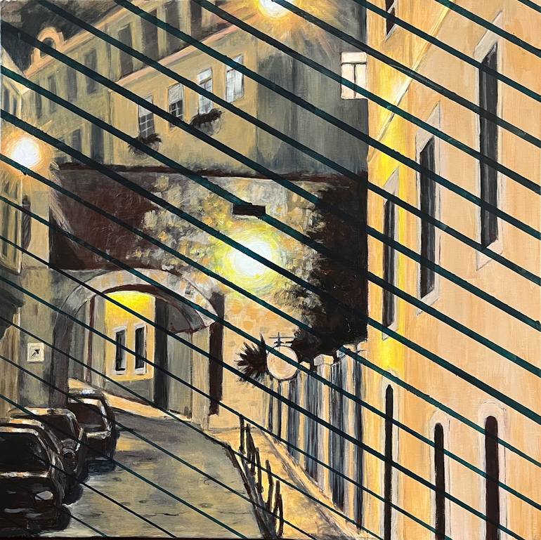 Original Architecture Painting by Ginny Togrye | Contemporary Art on Canvas | Lonely Lisbon