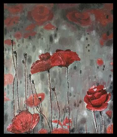 Sculptural Painting of Red Flowers thumb