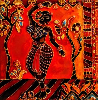 cloisonne style indian temple dancer painting thumb