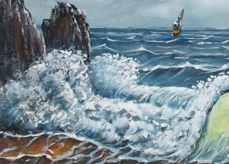 Original Impressionism Seascape Painting by Sead Pozegic