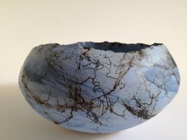 Raku Horse hair  pottery bowl thumb