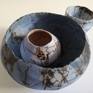 I love to make Raku firing.It's an exciting process using open fire and each work looks different.I hand build the work with special clay that is strong enough to pass the shock of firing.This turquoise bowl made by a unique technique combining an ancient Japanese firing method. with the application of a horse's tail hair the black marks of horse hair makes the bowl a one of a kind and unique decor piece.